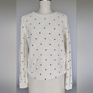 Talbots Ivory Sweater with Black Dots & Hearts